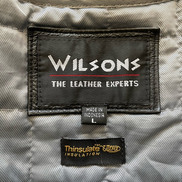 Wilson's Leather Thinsulate Belted Black Leather Biker Jacket Large - Picture 5 of 7